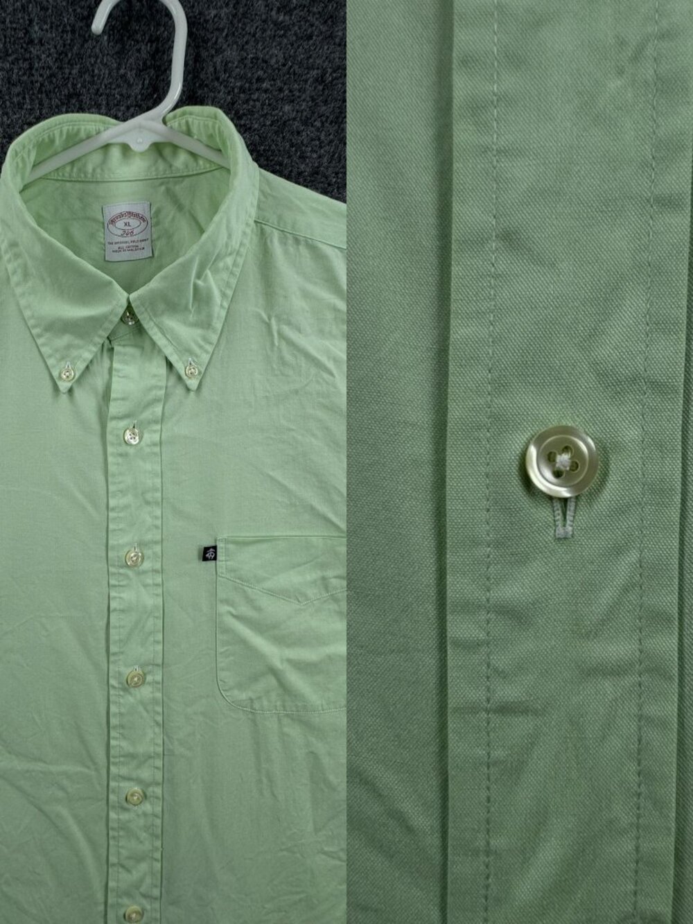 Brooks Brothers Vibrant Cotton XL Green Button-Down Logo Pocket Long Sleeve Men